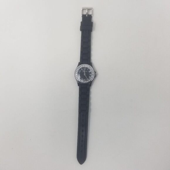 Geneva Black Silicone Adjustable Strap Gemmed Crystal Bezel 10026 Women's Watch - Picture 6 of 13